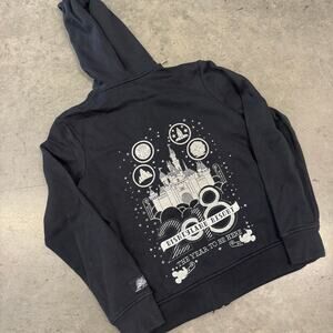 Vintage Y2K 2018 Disneyland Resort Mickey Black Silver Full Zip Hoodie L